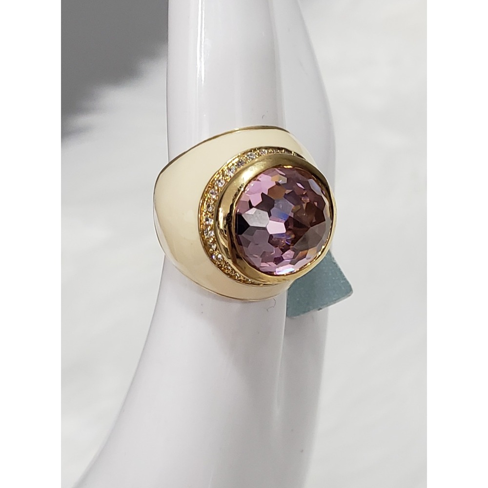 Lauren G Adams Pink Enamel Victorian Renaissance Egyptian Revival Art Deco Ring